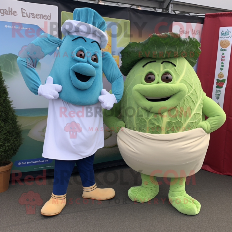 Sky Blue Corned Beef And Cabbage mascot costume character dressed with a Trousers and Watches Sky Blue Corned Beef And Cabbage mascot costume character dressed with a Trousers and Watches