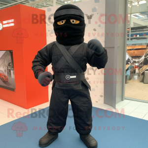 Black Ninja mascot costume character dressed with a Jumpsuit and Suspenders