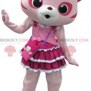 Mascote gato rosa e branco com um lindo vestido - Redbrokoly.com