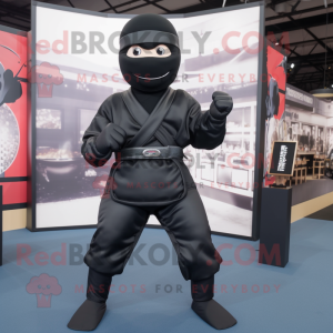 Black Ninja mascot costume character dressed with a Jumpsuit and Suspenders
