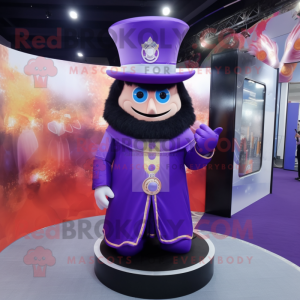 Purple Ring Master mascot costume character dressed with a Cover-up and Hair clips