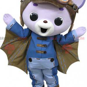 Mascote gato roxo com asas e capacete de piloto - Redbrokoly.com