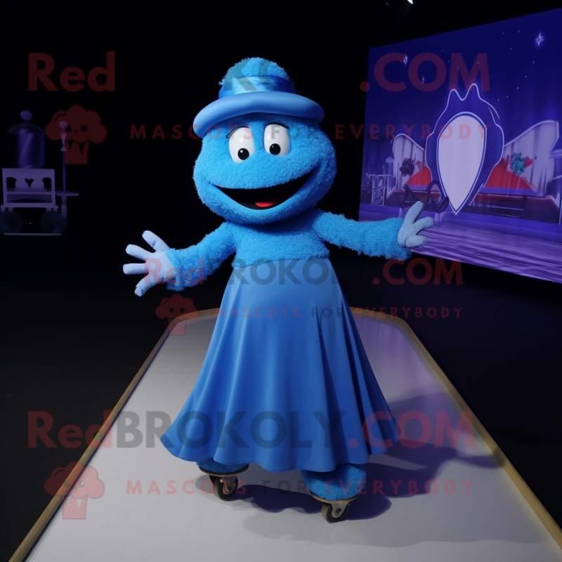 Blue Skateboard mascot costume character dressed with a Ball Gown and Suspenders Blue Skateboard mascot costume character dressed with a Ball Gown and Suspenders