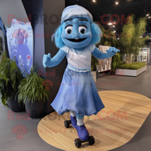 Blue Skateboard mascot costume character dressed with a Ball Gown and Suspenders
