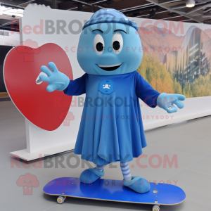 Blue Skateboard mascot costume character dressed with a Ball Gown and Suspenders