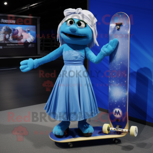 Blue Skateboard mascot costume character dressed with a Ball Gown and Suspenders