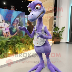 Lavender Coelophysis mascot costume character dressed with a Skinny Jeans and Hair clips