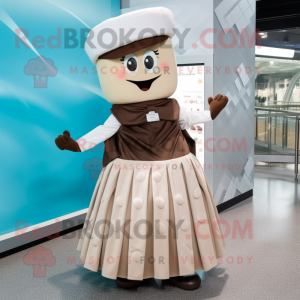 Beige Chocolate Bars mascot costume character dressed with a Ball Gown and Caps