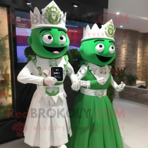 Green Chief mascot costume character dressed with a Wedding Dress and Smartwatches
