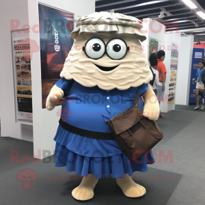nan Oyster mascot costume character dressed with a Maxi Skirt and Backpacks
