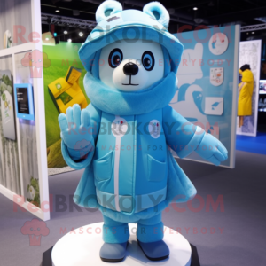 Cyan Pho mascot costume character dressed with a Parka and Lapel pins