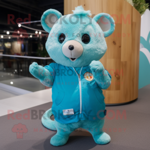 Turquoise Hamster mascot costume character dressed with a Polo Shirt and Brooches