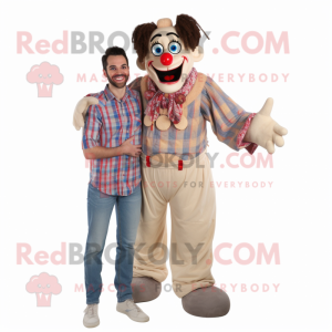 Beige Evil Clown mascot costume character dressed with a Boyfriend Jeans and Ties