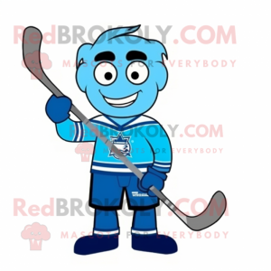 Blue Ice Hockey Stick mascot costume character dressed with a Graphic Tee and Hair clips