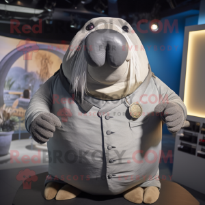 Silver Walrus mascot costume character dressed with a Blouse and Cufflinks
