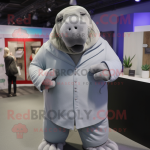 Silver Walrus mascot costume character dressed with a Blouse and Cufflinks