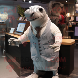 Silver Walrus mascot costume character dressed with a Blouse and Cufflinks