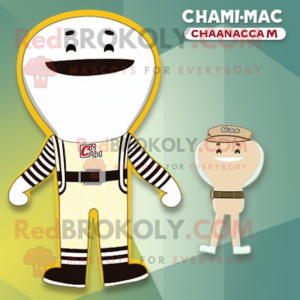 Cream Chief mascot costume character dressed with a One-Piece Swimsuit and Suspenders