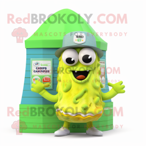 Lime Green Fried Calamari mascot costume character dressed with a Swimwear and Pocket squares