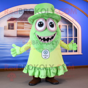Lime Green Fried Calamari mascot costume character dressed with a Swimwear and Pocket squares