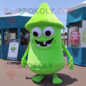 Lime Green Fried Calamari mascot costume character dressed with a Swimwear and Pocket squares