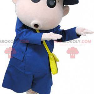 Courier postman mascot dressed in blue - Redbrokoly.com