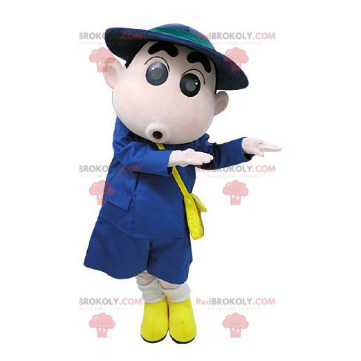 Courier postman mascot dressed in blue - Redbrokoly.com