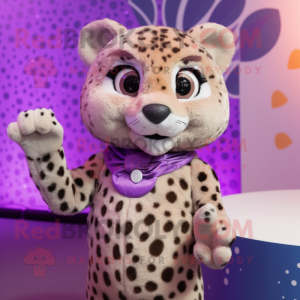 Lavender Cheetah mascot costume character dressed with a Bikini and Necklaces
