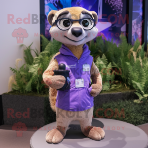 Lavender Meerkat mascot costume character dressed with a Jeans and Digital watches