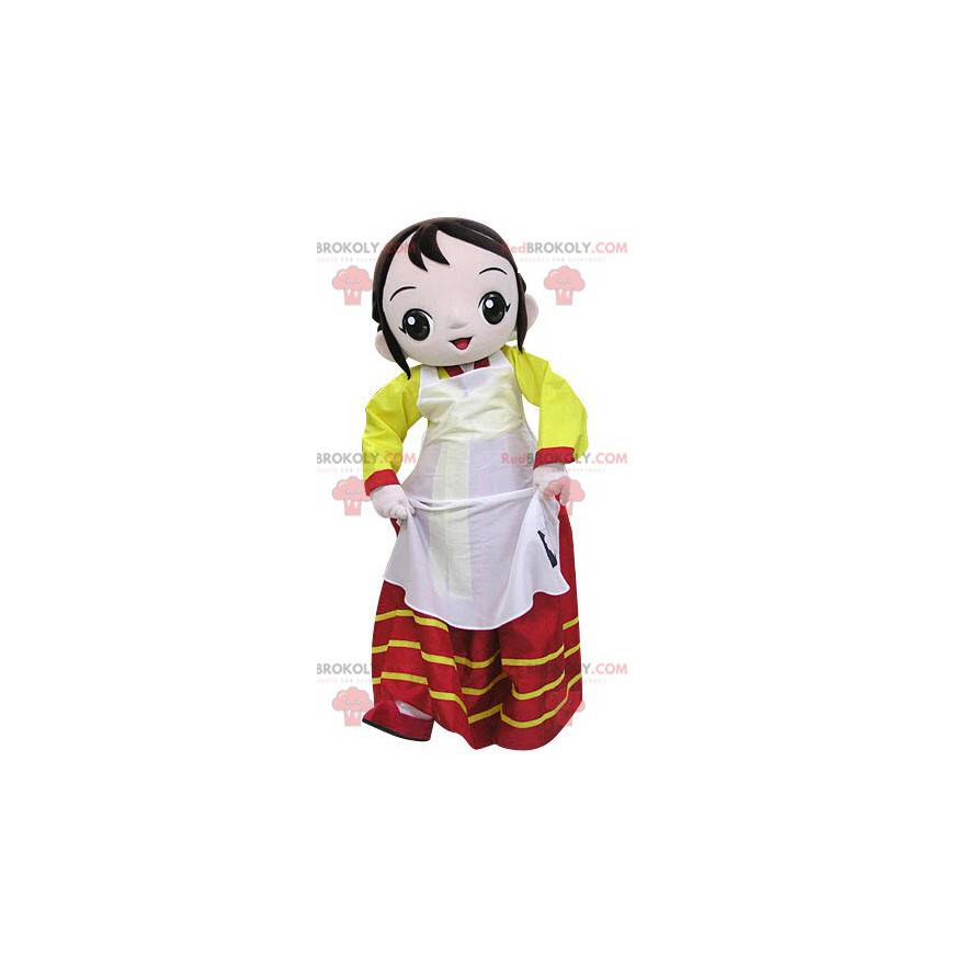 Mujer mascota vestida con un vestido colorido - Redbrokoly.com