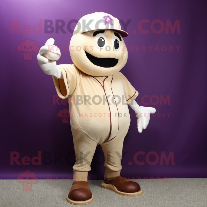 Beige Eggplant mascot costume character dressed with a Baseball Tee and Gloves