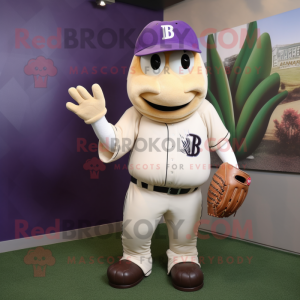 Beige Eggplant mascot costume character dressed with a Baseball Tee and Gloves