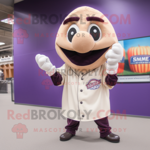 Beige Eggplant mascot costume character dressed with a Baseball Tee and Gloves