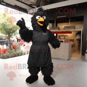 Black Fried Chicken mascot costume character dressed with a Jumpsuit and Mittens