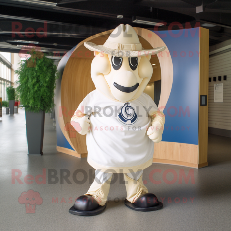 Cream Horseshoe mascot costume character dressed with a Polo Tee and Hats Cream Horseshoe mascot costume character dressed with a Polo Tee and Hats