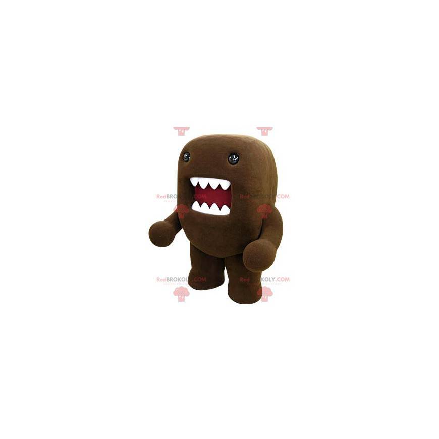 Domo Kun mascotte bruin monster met een grote mond -