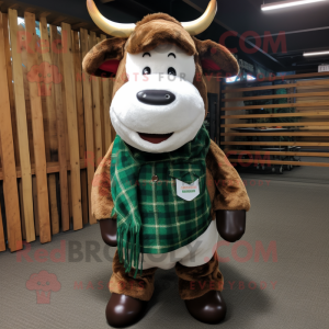 Forest Green Hereford Cow mascot costume character dressed with a Flannel Shirt and Scarf clips
