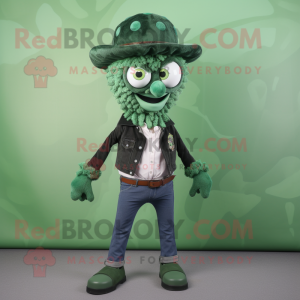 Forest Green Fried Calamari mascot costume character dressed with a Jeans and Belts