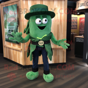 Forest Green Fried Calamari mascot costume character dressed with a Jeans and Belts