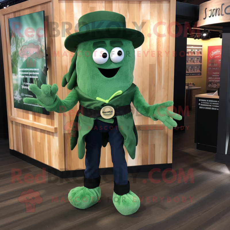 Forest Green Fried Calamari mascot costume character dressed with a Jeans and Belts Forest Green Fried Calamari mascot costume character dressed with a Jeans and Belts