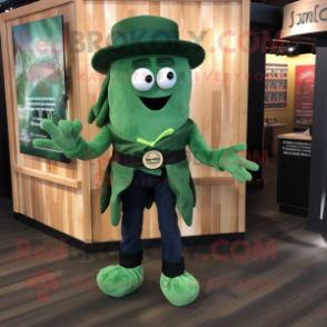 Forest Green Fried Calamari mascot costume character dressed with a Jeans and Belts