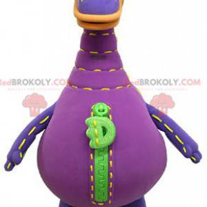 Mascotte de dinosaure violet et vert. Dinosaure géant -