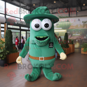 Forest Green Fried Calamari mascot costume character dressed with a Jeans and Belts