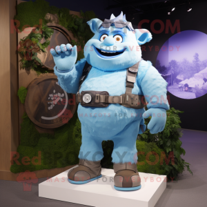 Sky Blue Ogre mascot costume character dressed with a Cargo Shorts and Digital watches