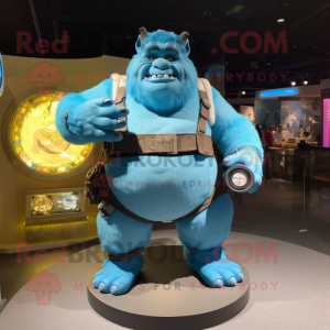 Sky Blue Ogre mascot costume character dressed with a Cargo Shorts and Digital watches