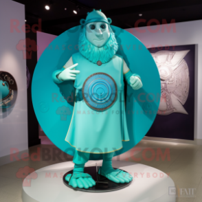Cyan Celtic Shield mascot costume character dressed with a Circle Skirt and Cufflinks