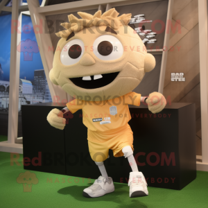 Tan Soccer Ball mascot costume character dressed with a Running Shorts and Clutch bags