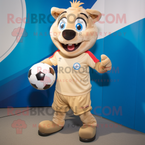 Tan Soccer Ball mascot costume character dressed with a Running Shorts and Clutch bags