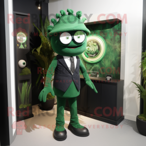 Forest Green Cyclops mascot costume character dressed with a Suit and Ties