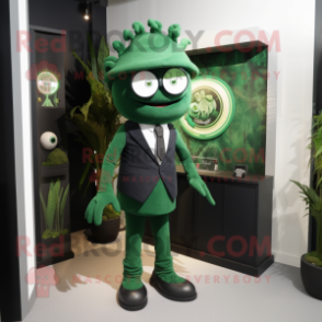 Forest Green Cyclops mascot costume character dressed with a Suit and Ties